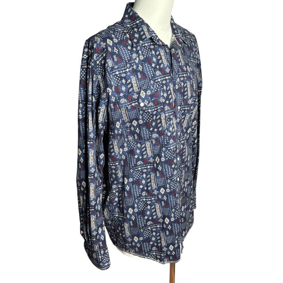Panhandle Pearl Snap Western Shirt Large Blue Paisley Long Sleeve One Point - Picture 6 of 7